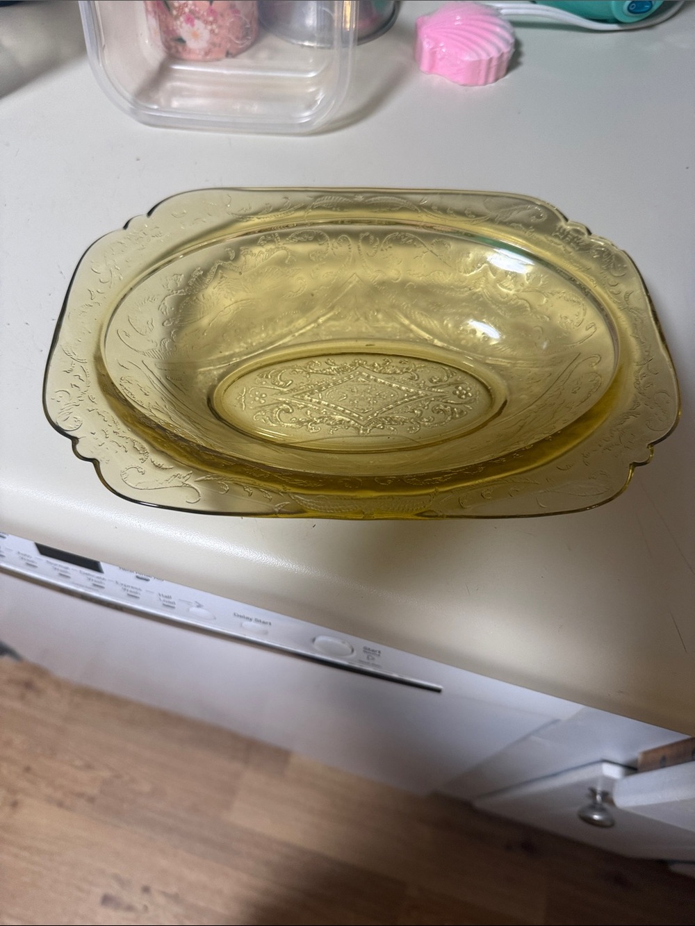 Amber Pressed Glass Madrid pattern Serving Bowl - Embossed Pattern
